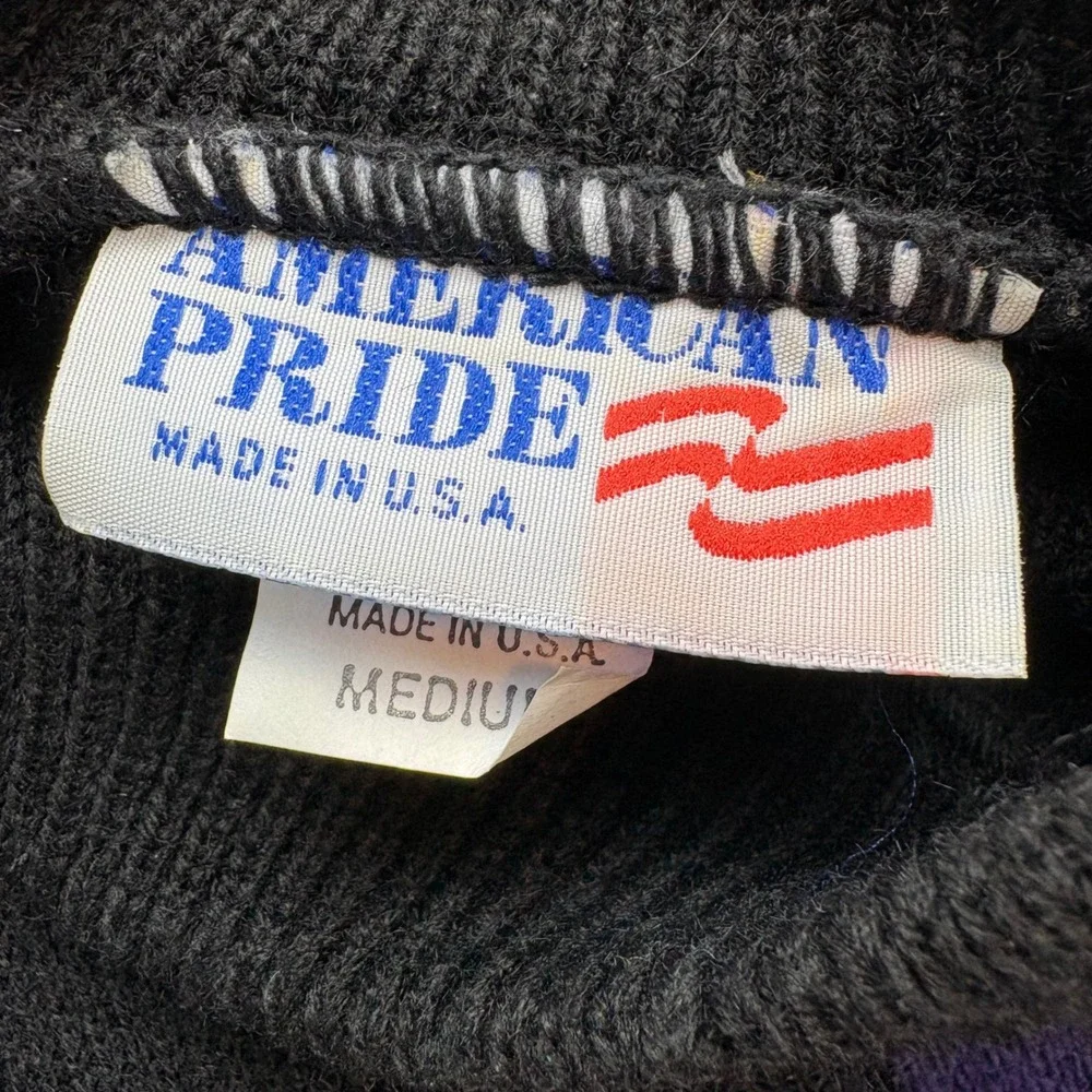 Vintage American Pride Sweater Womens M Black Aztec‎ Heavy Knit Native American - Picture 5 of 9